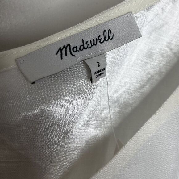 MADEWELL Midi Dress Women 2 One-Shoulder Sleeveless NEW Ivory Linen Blend NQ624 - Picture 11 of 14